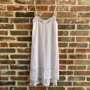 Elegant White Lace Trimmed Slip Dress or Nightie with pearl buttons